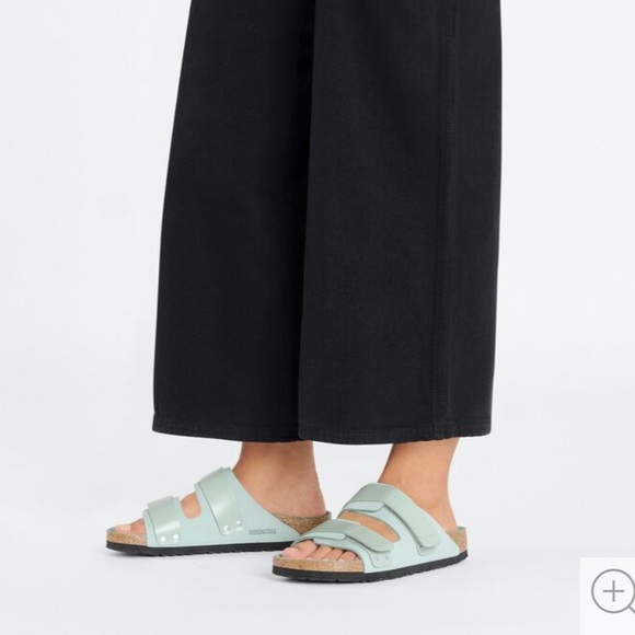 Birkenstock Uji Nubuck shine Leather straps slide sandals in surf green EU 39 - Picture 2 of 11